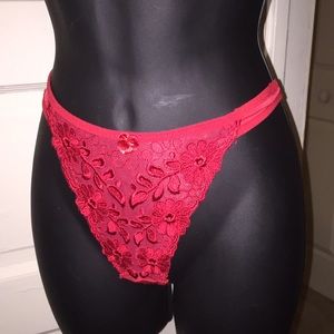 NWOT Red thong floral lace
